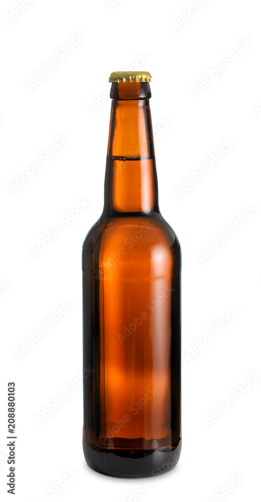 Glass bottle of cold beer on white background Glass bottle of cold beer on white background