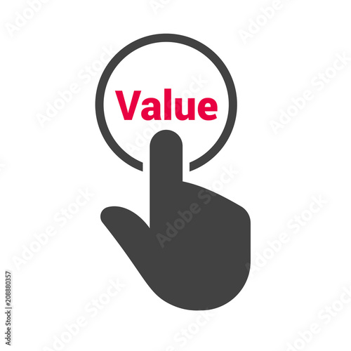 Hand presses the button with text "Value"