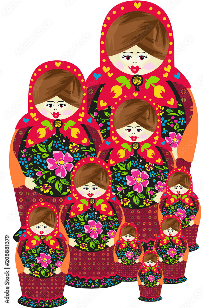 Traditional russian matryoshka doll family Traditional russian matryoshka doll family