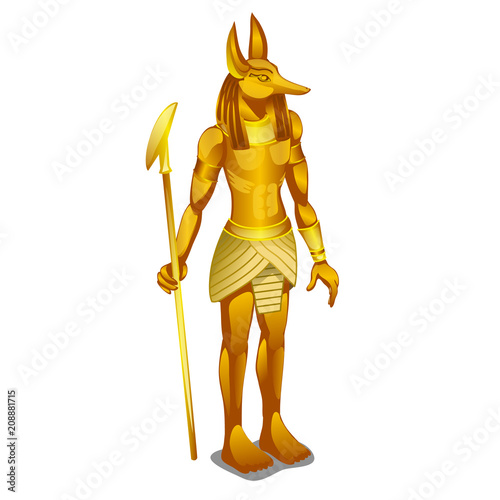 Golden statue ancient Egypt isolated on white background. Vector cartoon close-up illustration.
