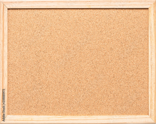 Blank cork board mock up with corkboard texture background with wooden frame isolated for hanging on white wood wall for bulletin mockup, memo or noticeboard announcement
