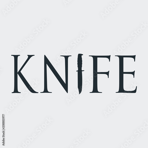 Tipografia KNIFE con cuchillo de combate en fondo gris