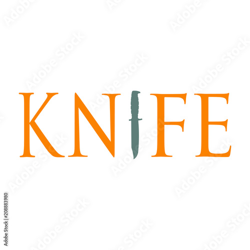 Tipografia KNIFE con cuchillo de combate en gris y naranja