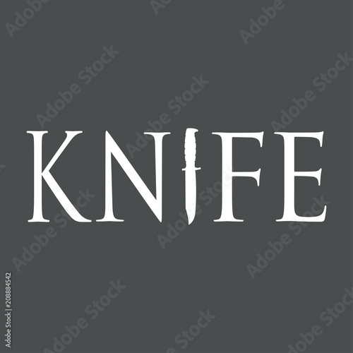Tipografia KNIFE con cuchillo de combate en color blanco
