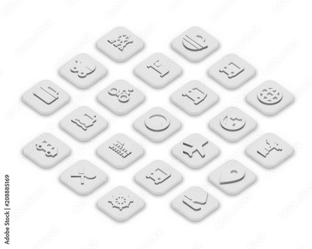 3D isometric icons of travel isolated on a grey background. 3D isometric icons of travel isolated on a grey background.