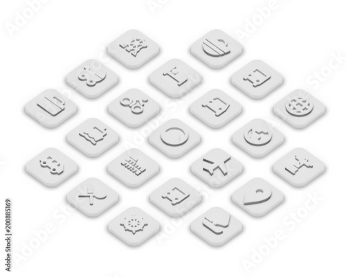3D isometric icons of travel isolated on a grey background.