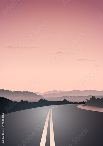 Beautiful sunset lanscape with road