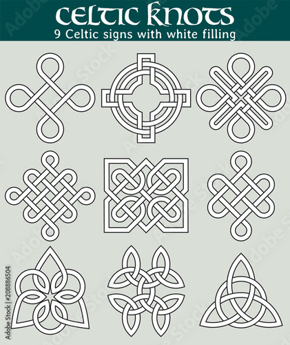 Celtic signs with fill. Set of 9 symbols made with Celtic knots for use in tattoos or designs.