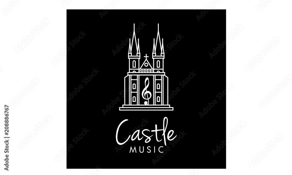 Minimalist Line art of Prague Castle with Music Logo design inspiration Minimalist Line art of Prague Castle with Music Logo design inspiration