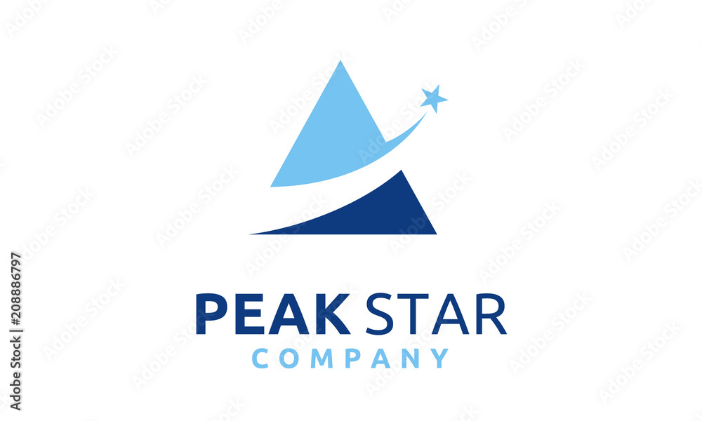 Top Mountain Peak with Swoosh Rising Star for Success Business logo design Top Mountain Peak with Swoosh Rising Star for Success Business logo design