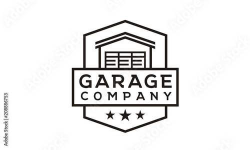 Simple Line Art Garage Warehouse Building Badge Label Logo