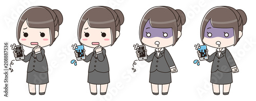 壊れたスマホを持つ女性　全身　セット
