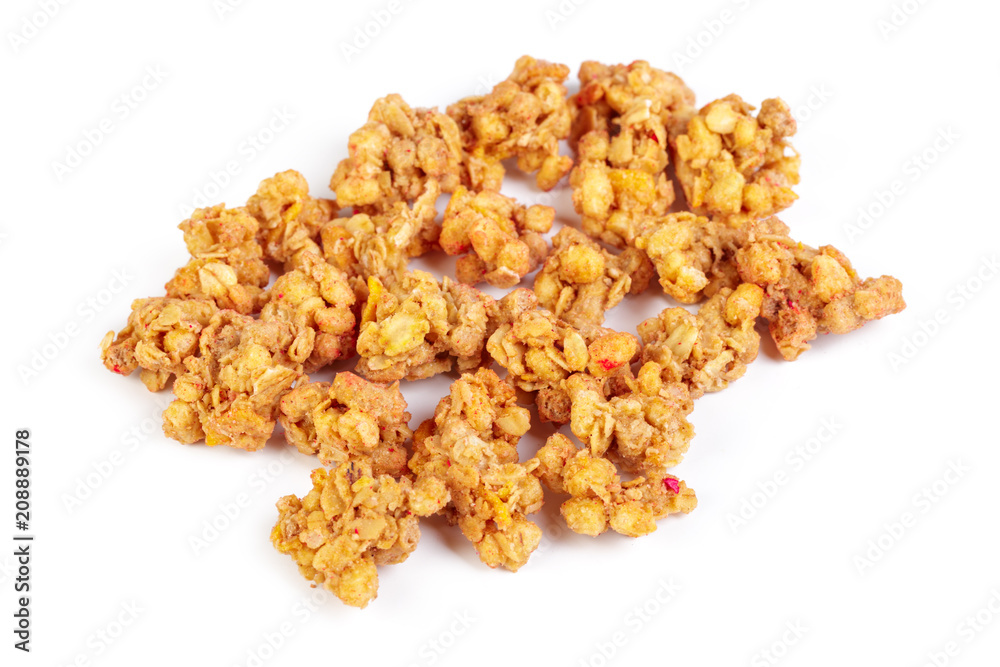 Oat Granola breakfast cereal isolated on white background Oat Granola breakfast cereal isolated on white background