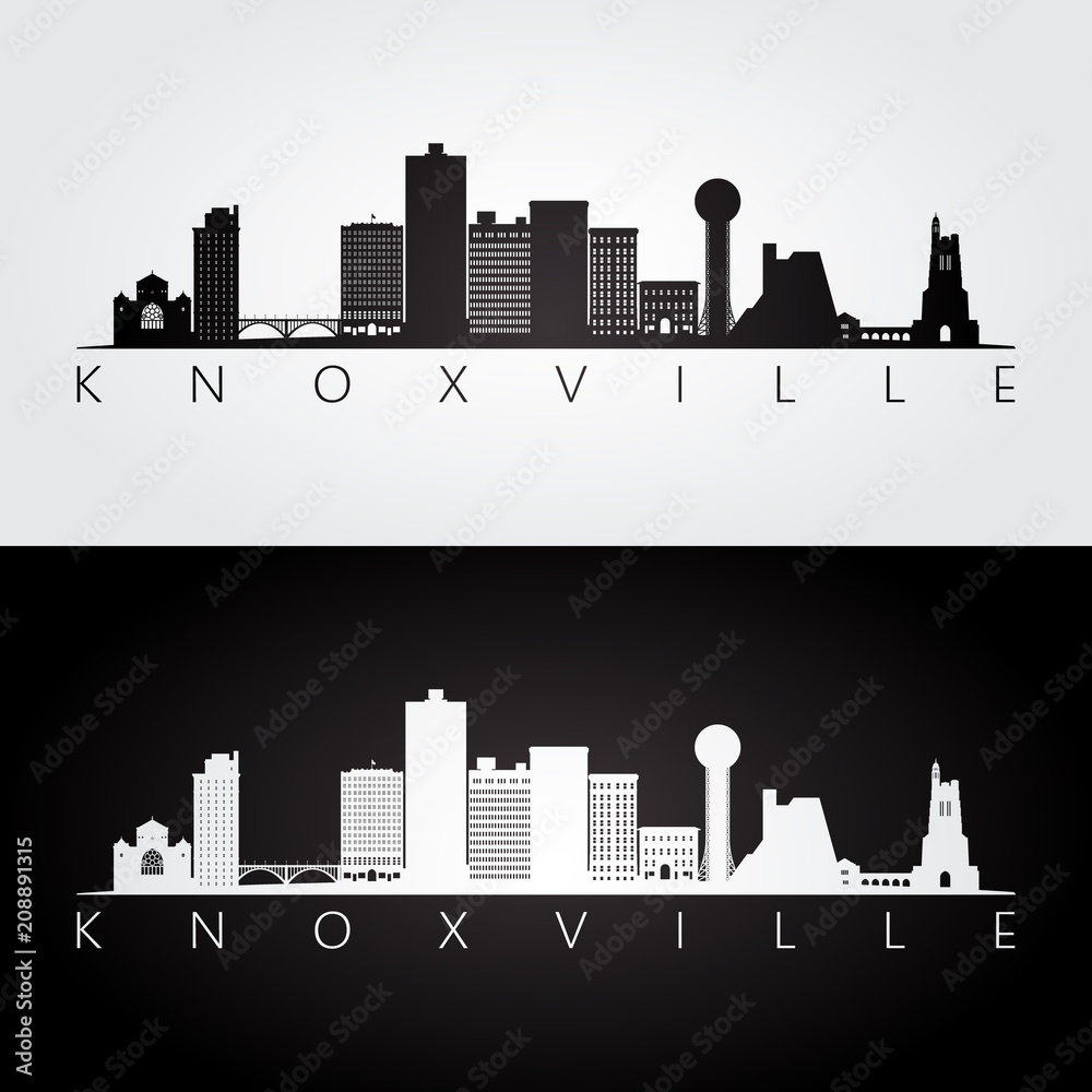 Knoxville, USA skyline and landmarks silhouette, black and white design, vector illustration. - obrazy, fototapety, plakaty 