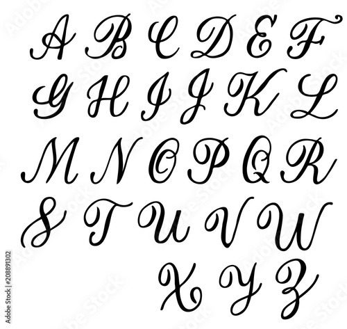 Hand drawn vector latin alphabet, on white background.