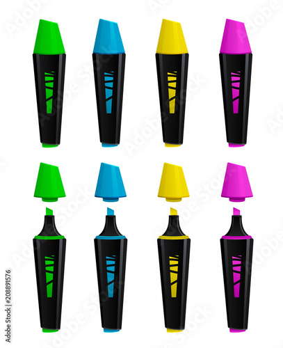 Set of opened and closed highlighters