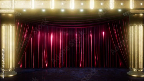 curtain stage with golden podium and loop lights