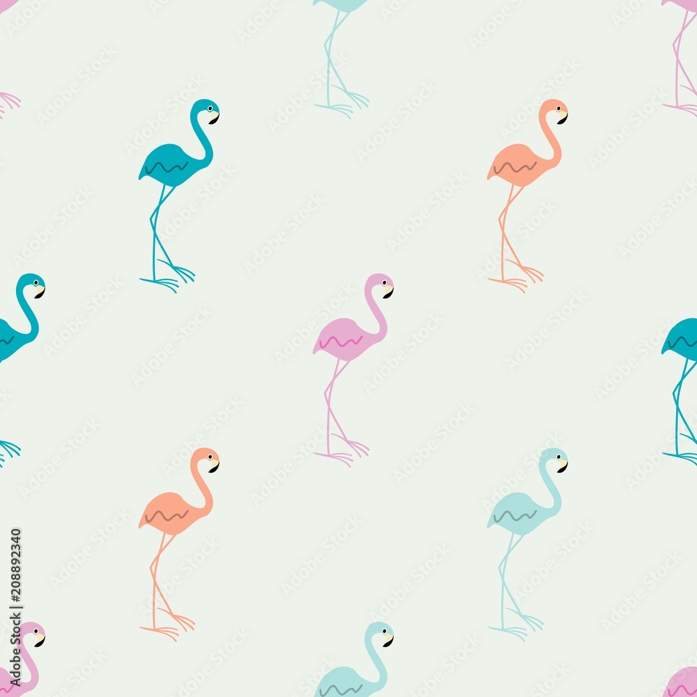 Fototapeta premium Nahtloser Hintergrund mit bunten Flamingos