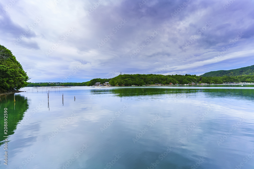 Beautiful scenery of Ago bay with reflection , Shima city , Mie , Japan Beautiful scenery of Ago bay with reflection , Shima city , Mie , Japan