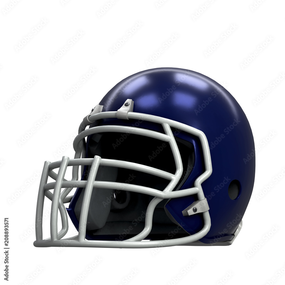 Sample American football helmet. Perspective view. Sport equipment. 3D render Illustration Isolated on white background.