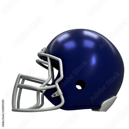 Sample American football helmet. Side view. Sport equipment. 3D render Illustration Isolated on white background.