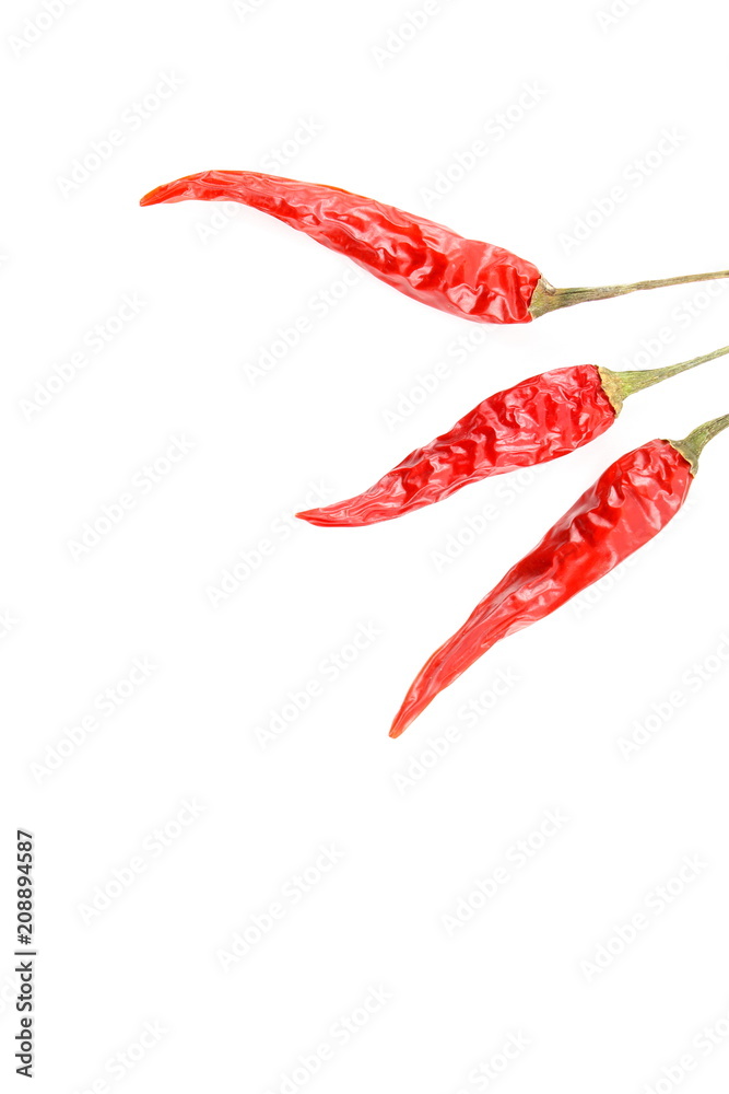 dried thai chili peppers isolated on a white background with copyspace dried thai chili peppers isolated on a white background with copyspace