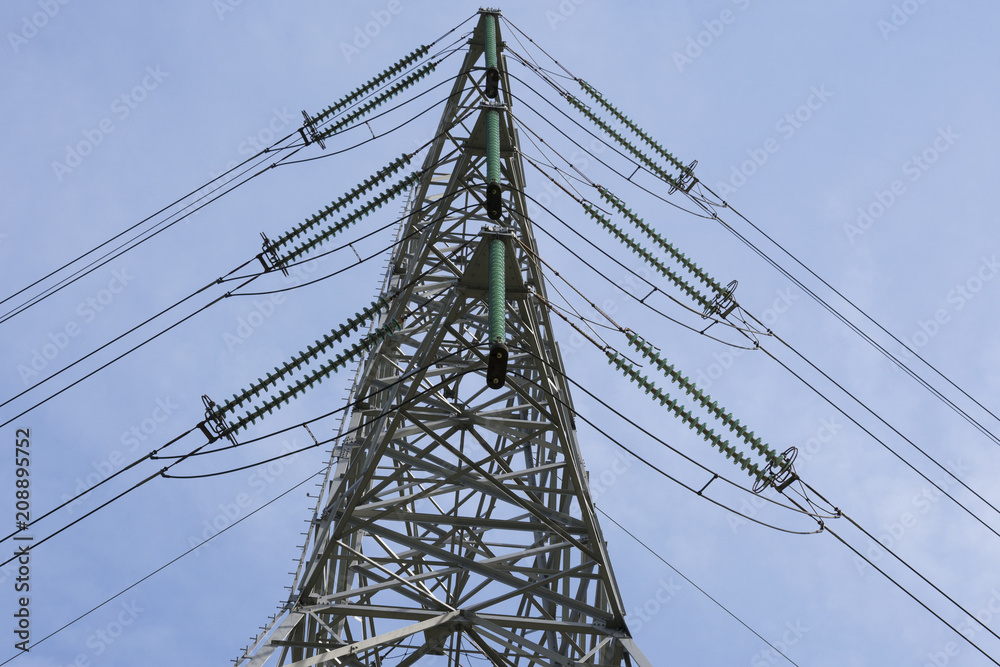 Electric tower with left and right electric cables Electric tower with left and right electric cables