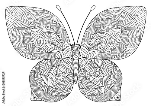 Canvas Print Back and white image of a butterfly on white background