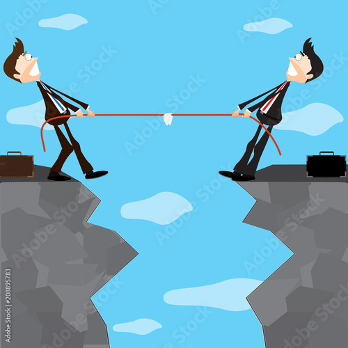 Tug of war on a cliff. Vector.