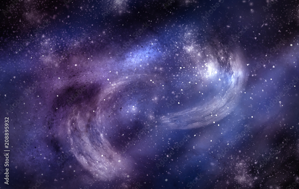 The Galaxy is covered with a violet-blue atmosphere and the clouds are spinning.