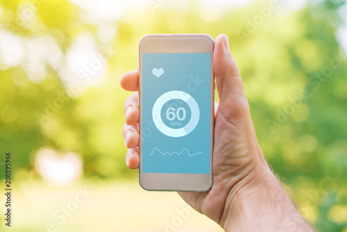 Heartbeat measuring app for smartphone, mock up screen