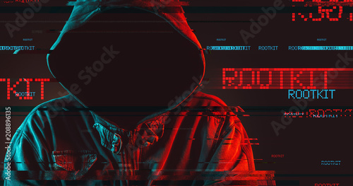 Rootkit concept with faceless hooded male person photo