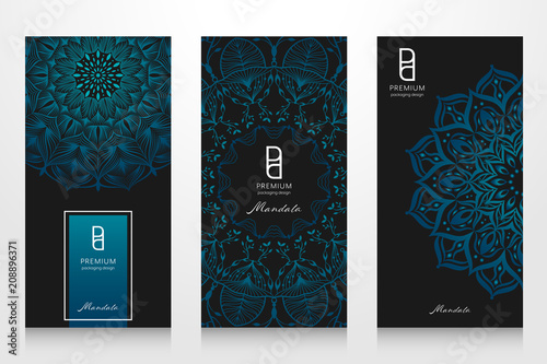 Packaging template layout. Collection of design elements for product. Premium elegant mandala vector