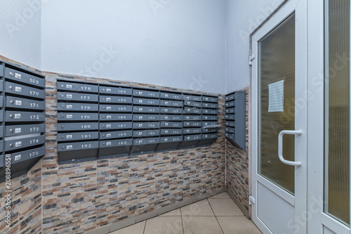 Rows of metal mailboxes