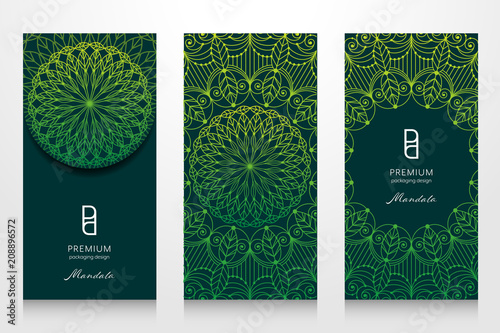 Packaging template layout. Collection of design elements for product. Premium elegant mandala vector