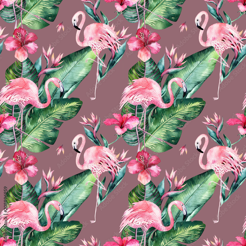 Tropical seamless floral summer pattern background with tropical palm ...