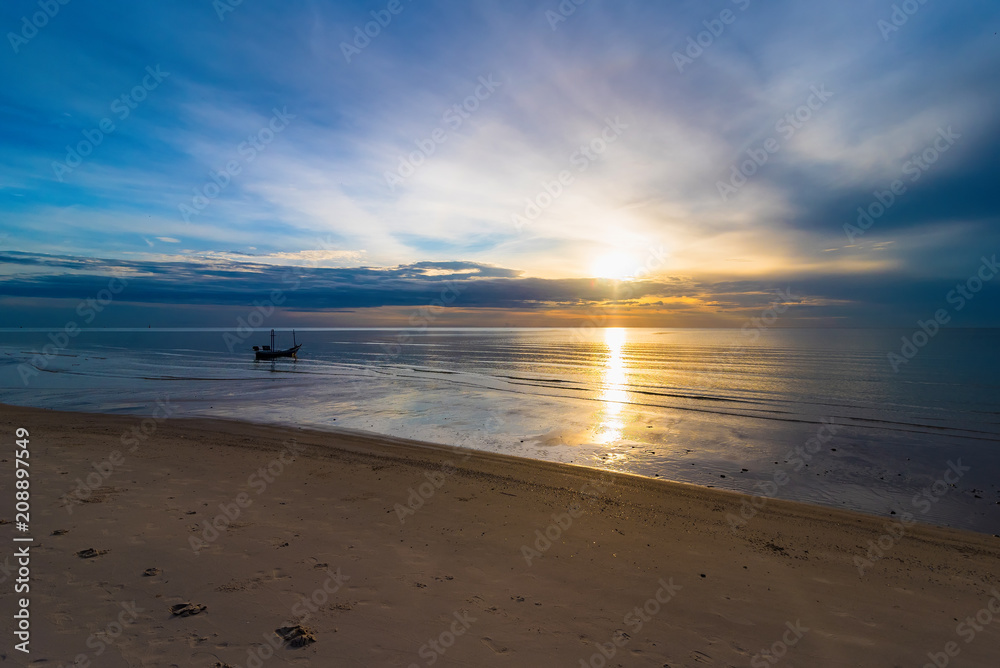 View of Hua Hin Beach Prachuab Khirikhan in sunrise morning time.Thailand.