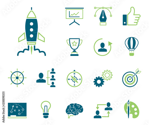 Strategie & Kreativität - Iconset (in Blau/ Grün)
