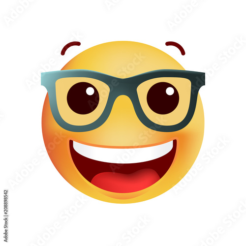 Cute Very Happy with Glasses Emoticon on White Background. Isolated Vector Illustration 
