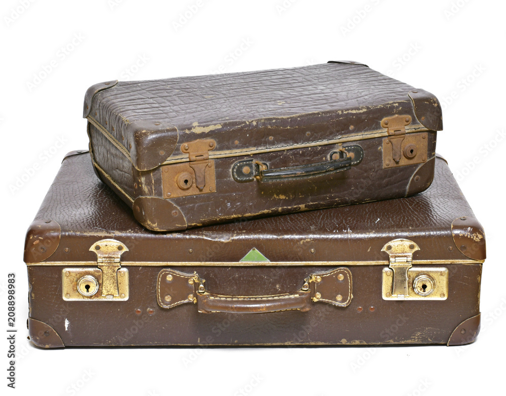 Old suitcase, travel item, luggage or baggage. Vintage suitcase