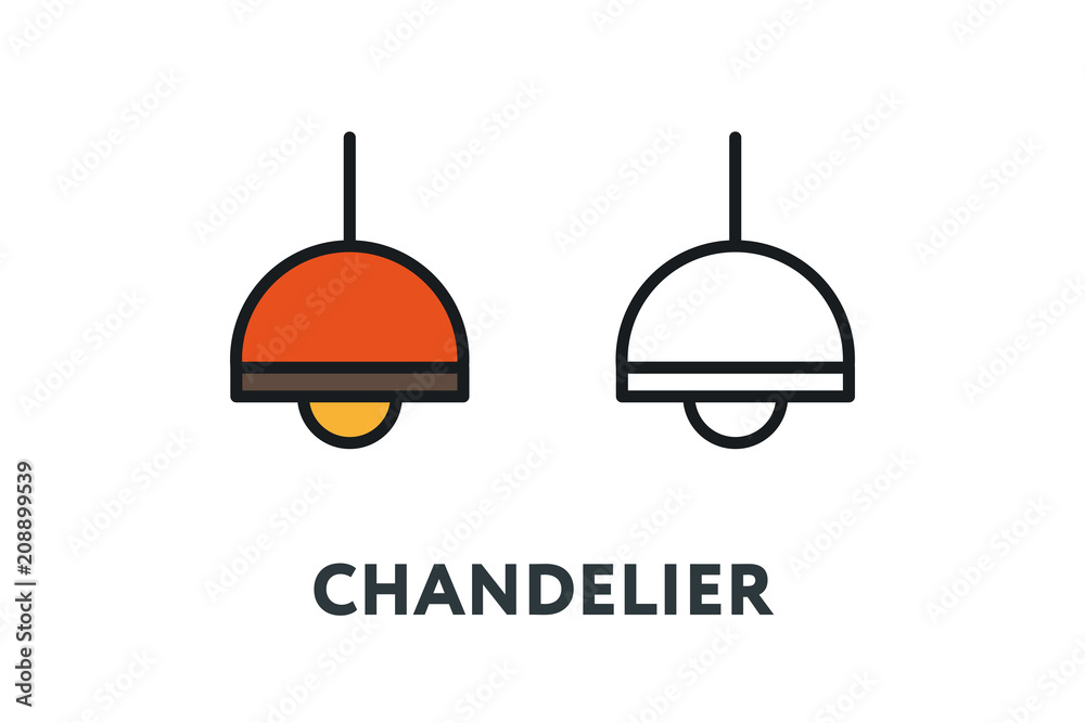 Red Classic Chandelier Bulb Lamp. Interior Furniture Concept. Minimal Color Flat Line Outline Stroke Icon. Red Classic Chandelier Bulb Lamp. Interior Furniture Concept. Minimal Color Flat Line Outline Stroke Icon.