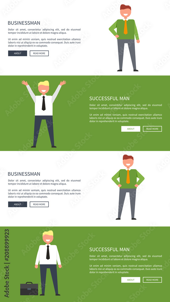 Set of Designs for Web Page with Businessman Set of Designs for Web Page with Businessman