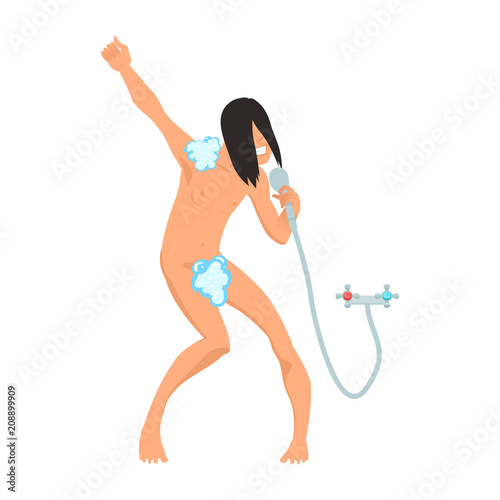 Young man singing in the shower. Character representing Aquarius for a modern horoscope. EPS10 vector illustration.