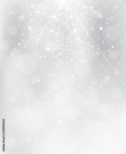 Vector silver background with rays,  lights and stars.