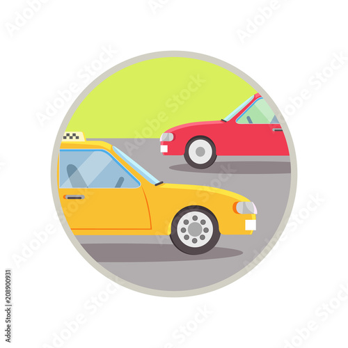 Fototapeta Naklejka Na Ścianę i Meble -  City Transport Taxi Icon Vector Illustration
