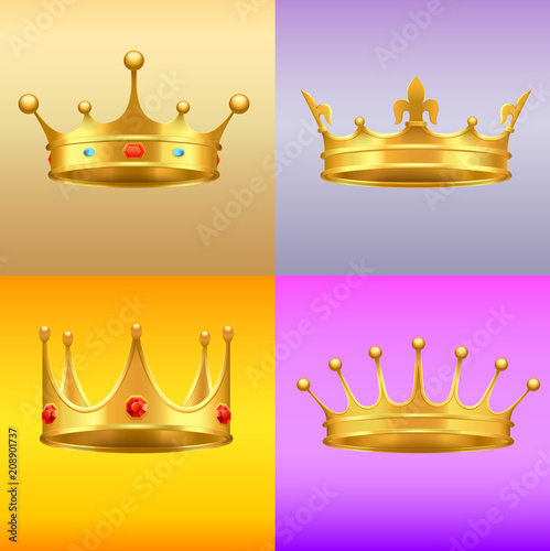 Golden Crown with Gems 3d Icon Realistic Vectors