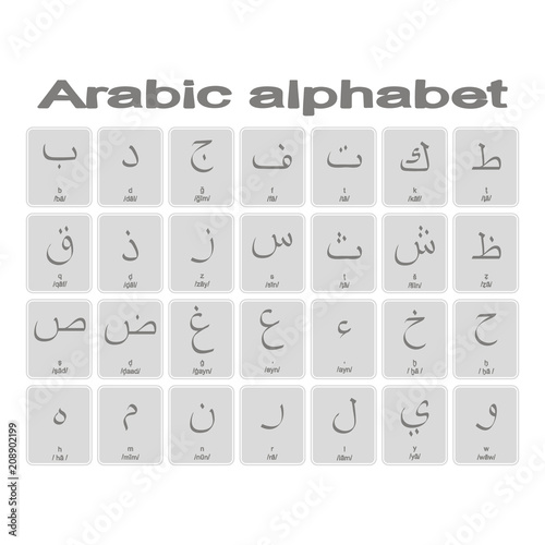 Set of monochrome icons with Arabic alphabet for your design