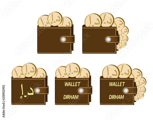 set of brown  wallets with dirham coins