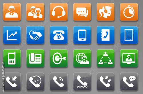 24 callcenter customer service center icons sticker set
