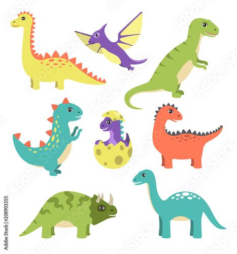 Fototapeta Naklejka Na Ścianę i Meble -  Creatures Types of Dinosaurs Vector Illustration